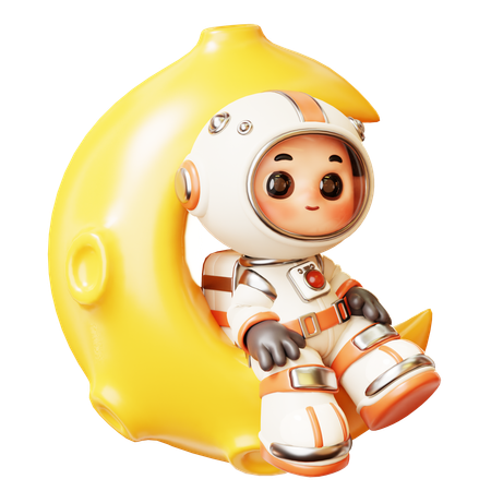 Astronauta sentado relaxando na lua crescente  3D Icon