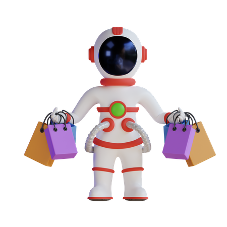 Astronauta sosteniendo bolsas de compras  3D Illustration