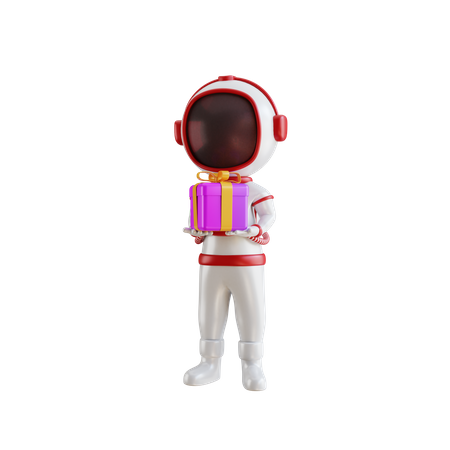 Astronauta sosteniendo caja de regalo  3D Illustration