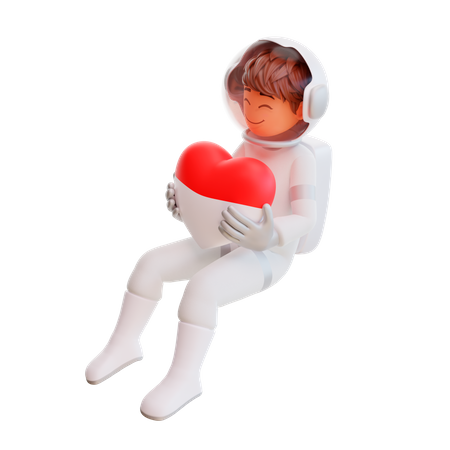 Astronauta sosteniendo globo de corazón  3D Illustration