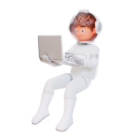 Astronauta sosteniendo computadora portátil  3D Illustration