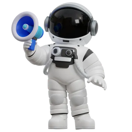 Astronauta sosteniendo un megáfono  3D Illustration