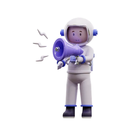 Astronauta sosteniendo un megáfono  3D Illustration