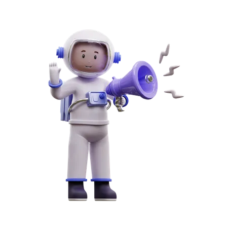Astronauta sosteniendo un megáfono  3D Illustration