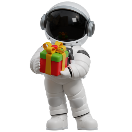 Astronauta sosteniendo un regalo  3D Illustration