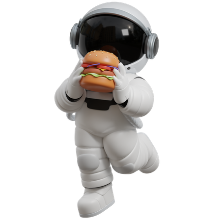 Astronauta sosteniendo una hamburguesa  3D Illustration