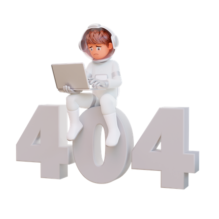 Astronauta sosteniendo una computadora portátil con error 404  3D Illustration