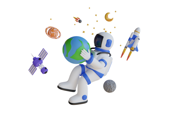 El astronauta sostiene la tierra en sus manos  3D Illustration