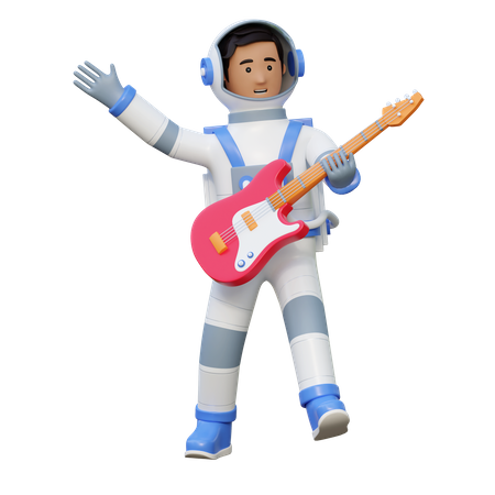 Astronauta tocando violão  3D Illustration