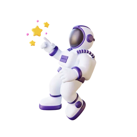 Astronauta tocando la estrella  3D Illustration