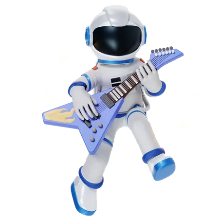 Astronauta tocando la guitarra  3D Illustration