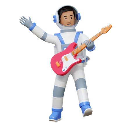 Astronauta tocando la guitarra  3D Illustration
