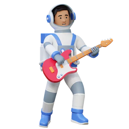Astronauta tocando la guitarra  3D Illustration