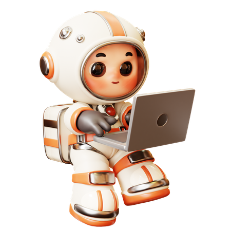 Astronauta trabajando en la computadora portátil  3D Illustration