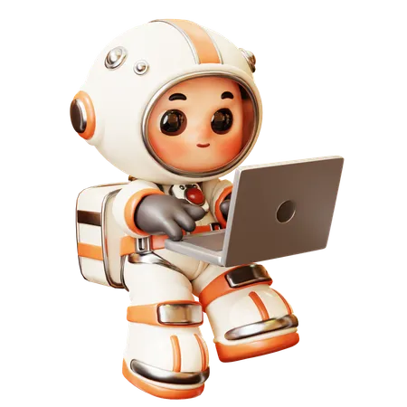 Astronauta trabajando en la computadora portátil  3D Illustration