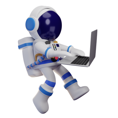 Astronauta trabajando en la computadora portátil  3D Illustration