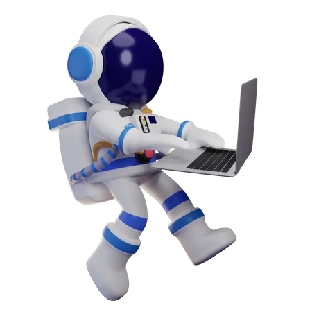 Astronauta trabajando en la computadora portátil  3D Illustration