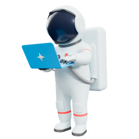 Astronauta trabalhando no laptop  3D Illustration