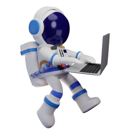 Astronauta trabalhando no laptop  3D Illustration