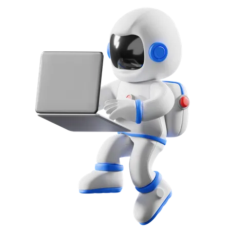 Astronauta trabalhando no laptop  3D Illustration