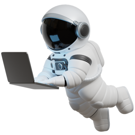 Astronauta usando una computadora portátil en el espacio  3D Illustration