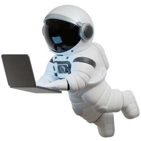 Astronauta usando una computadora portátil en el espacio  3D Illustration