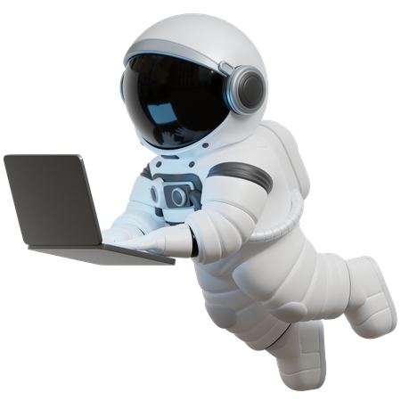 Astronauta usando laptop espacial  3D Illustration