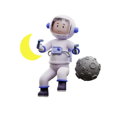 Astronauta usando realidade virtual  3D Illustration