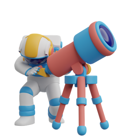 Astronauta usando telescopio  3D Illustration