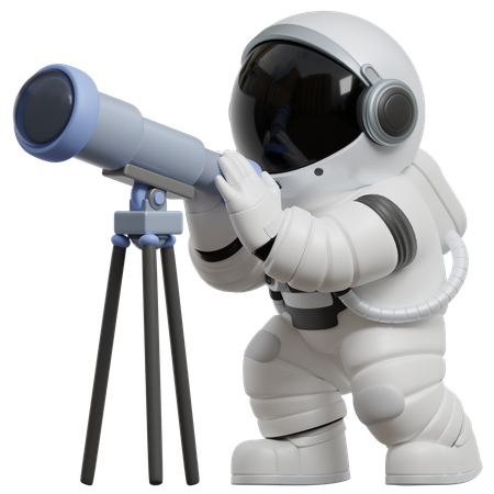 Astronauta usando un telescopio para observar las estrellas  3D Illustration