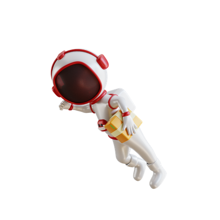 Astronauta voa com caixa  3D Illustration