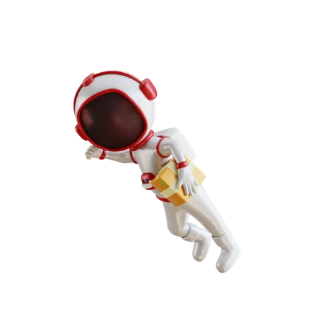 Personagem De Astronauta 3 D Voa Com Caixa 3D Illustration