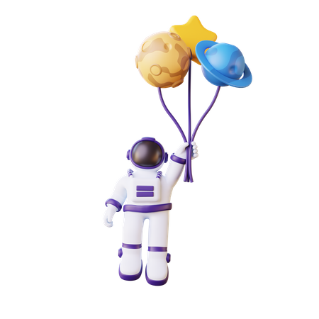 Astronauta voando com balão  3D Illustration