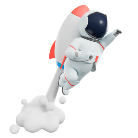 Astronauta voando com foguete  3D Illustration