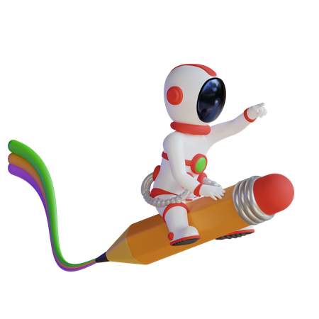 Astronauta voando com foguete lápis  3D Illustration
