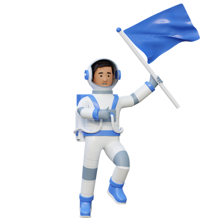 Astronauta voando e segurando uma bandeira no espaço  3D Illustration