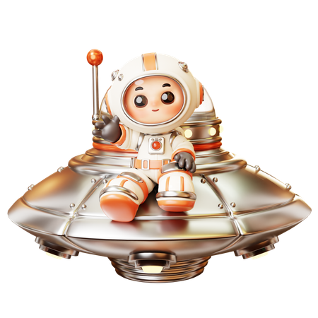 Astronauta voando em OVNI com gesto de saudação  3D Icon
