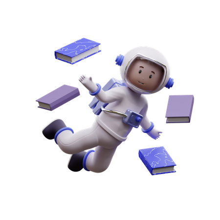 Astronauta voando um livro  3D Illustration