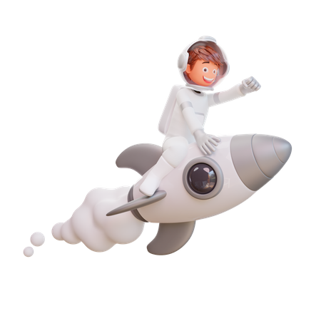 Astronauta volando cohete  3D Illustration