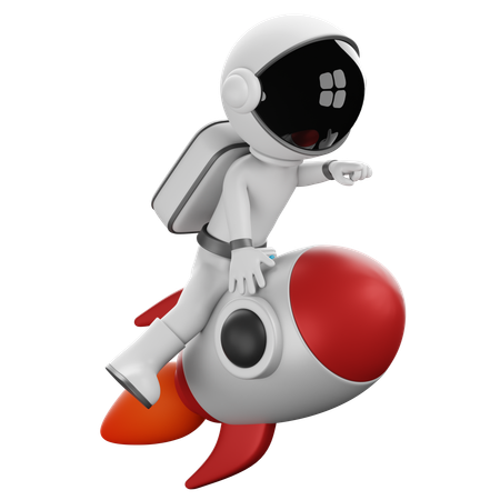 Astronauta volando con cohete  3D Illustration