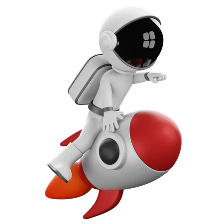 Astronauta volando con cohete  3D Illustration