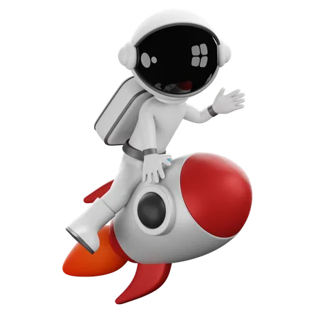 Astronauta volando con cohete  3D Illustration