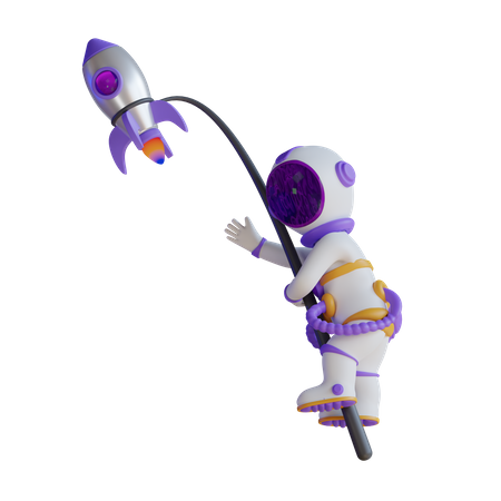 Astronauta volando con cohete  3D Illustration