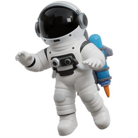 Astronauta volando con jetpack  3D Illustration