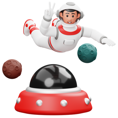 Astronauta volando con ovni  3D Illustration