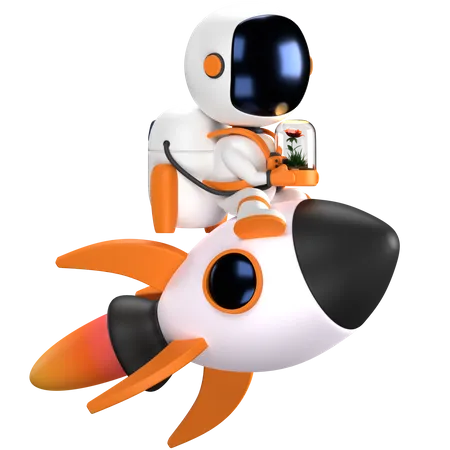 Astronauta volando en cohete  3D Illustration