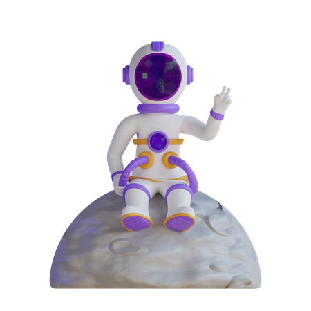 Astronaute assis avec les mains de la paix  3D Illustration