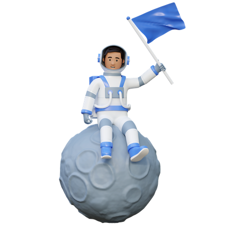 Astronaute assis sur la Lune  3D Illustration