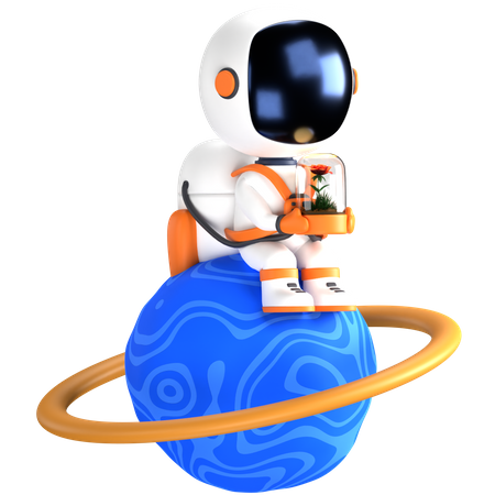 Astronaute assis sur la planète  3D Illustration