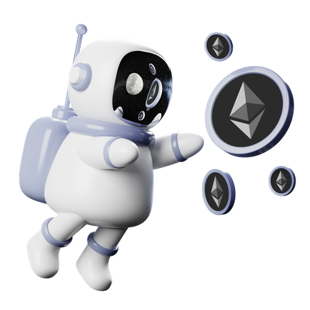 Astronaute Spaceman avec Ethereum  3D Illustration